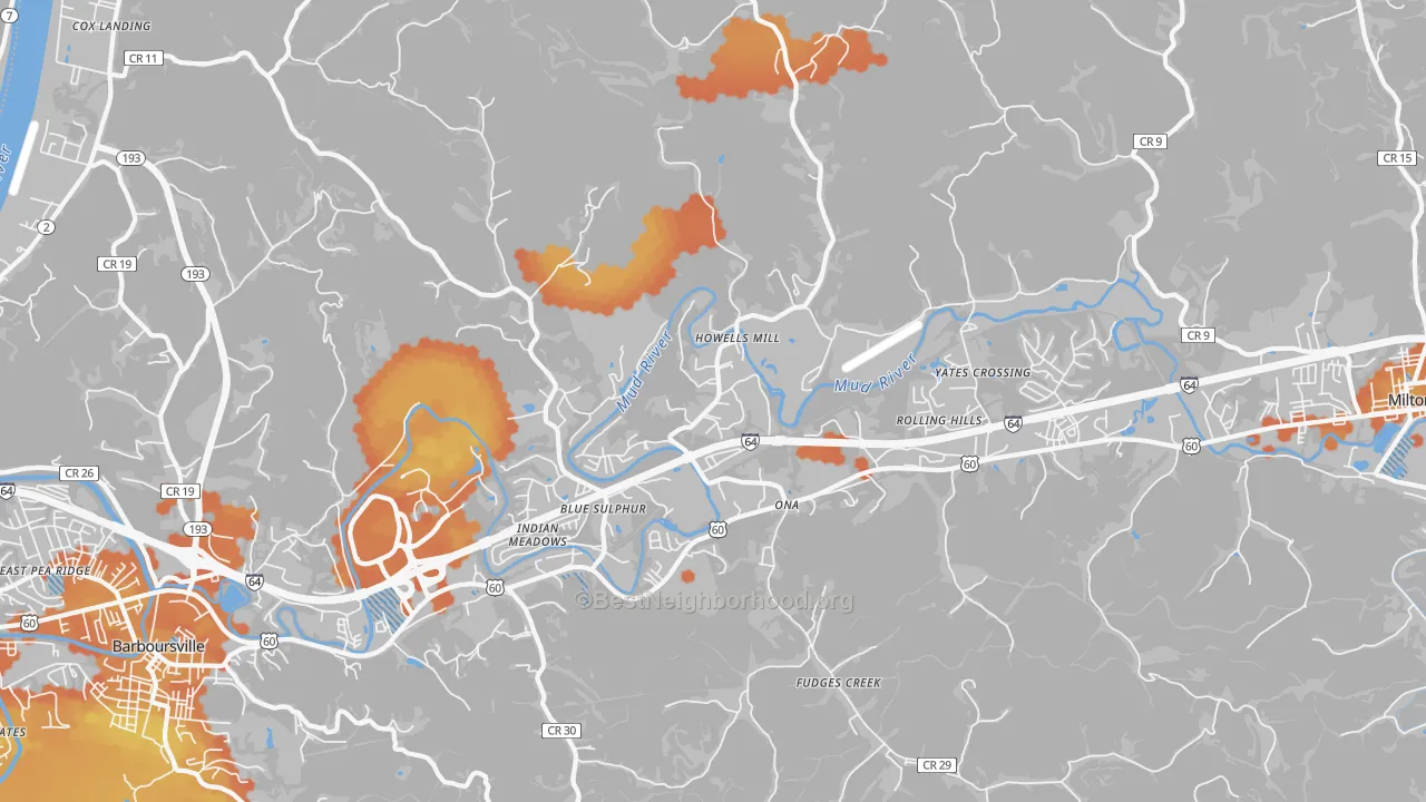 Bike Grade map of Ona, WV