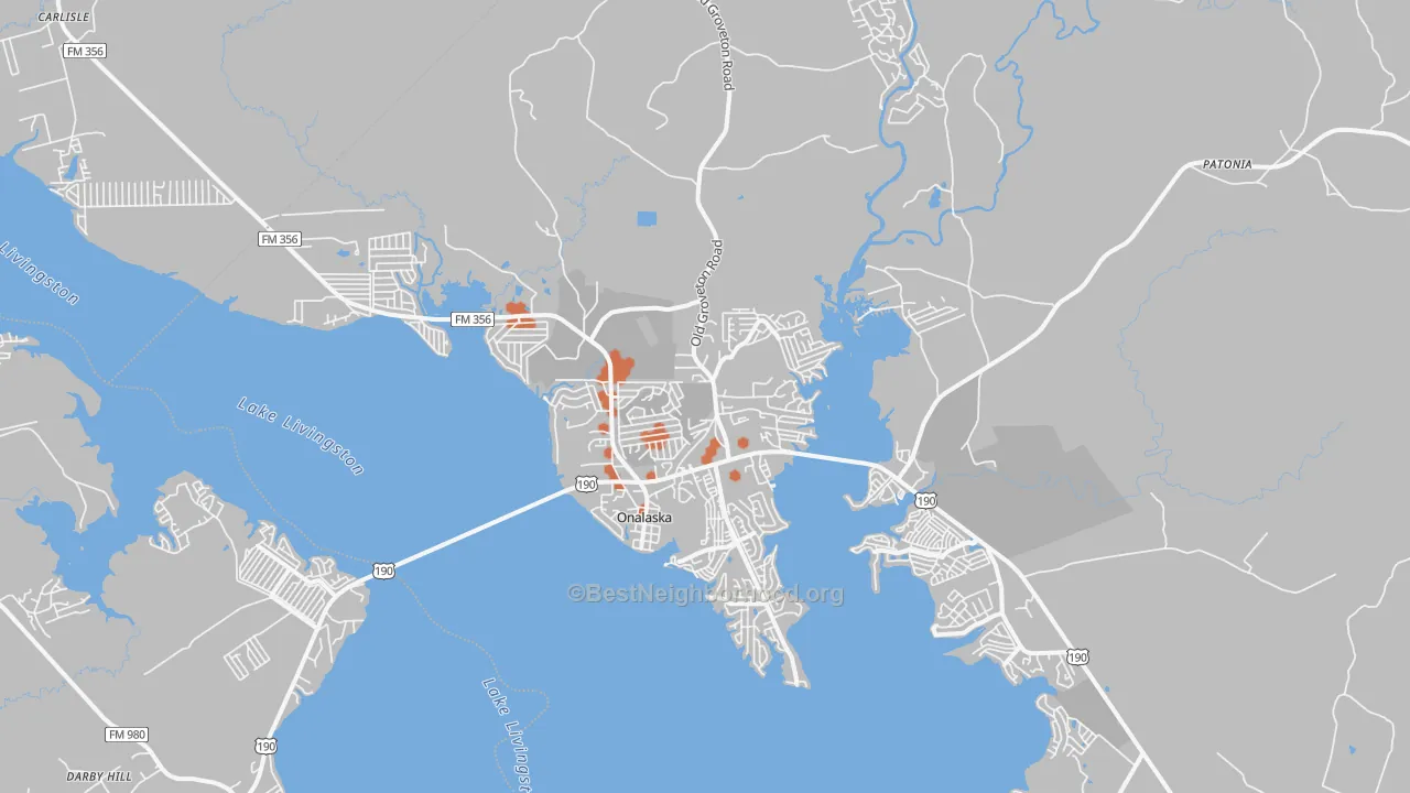 Bike Grade map of Onalaska, TX
