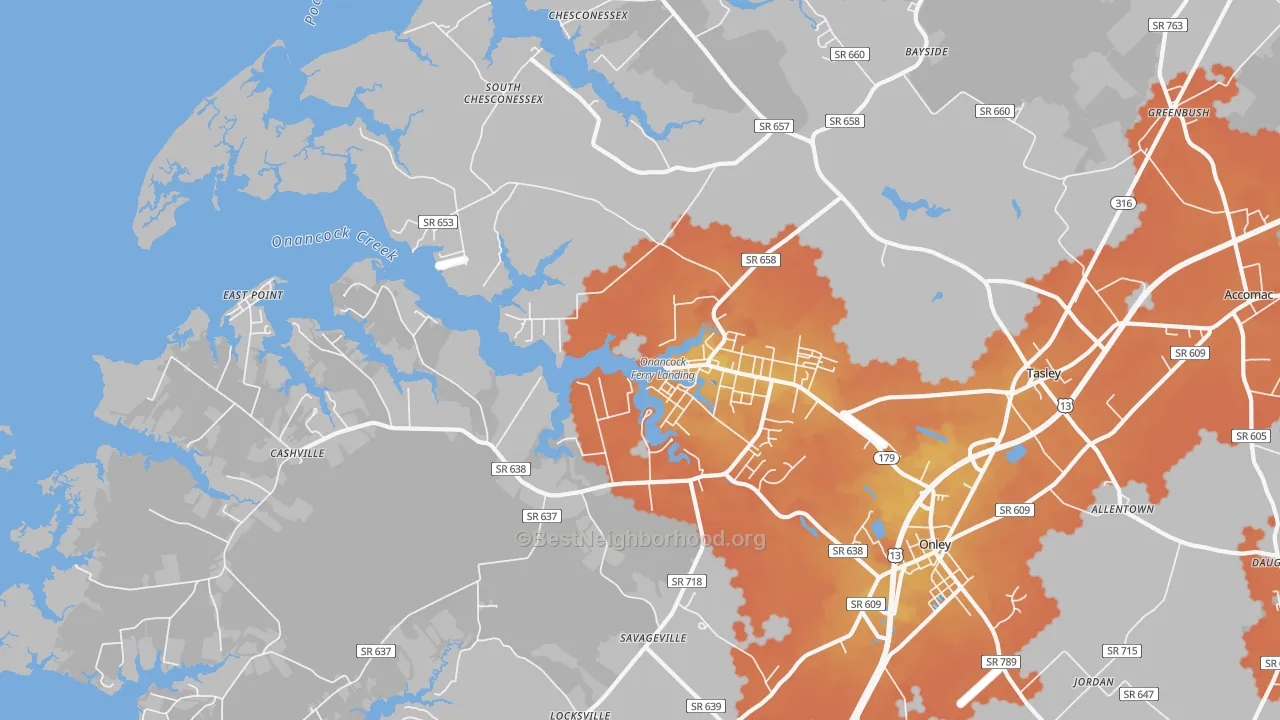 Bike Grade map of Onancock, VA