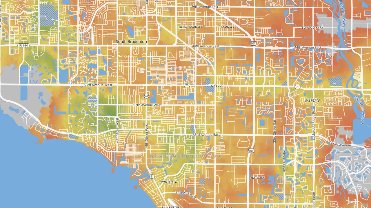 Bike Grade map of Oneco, Bradenton, FL