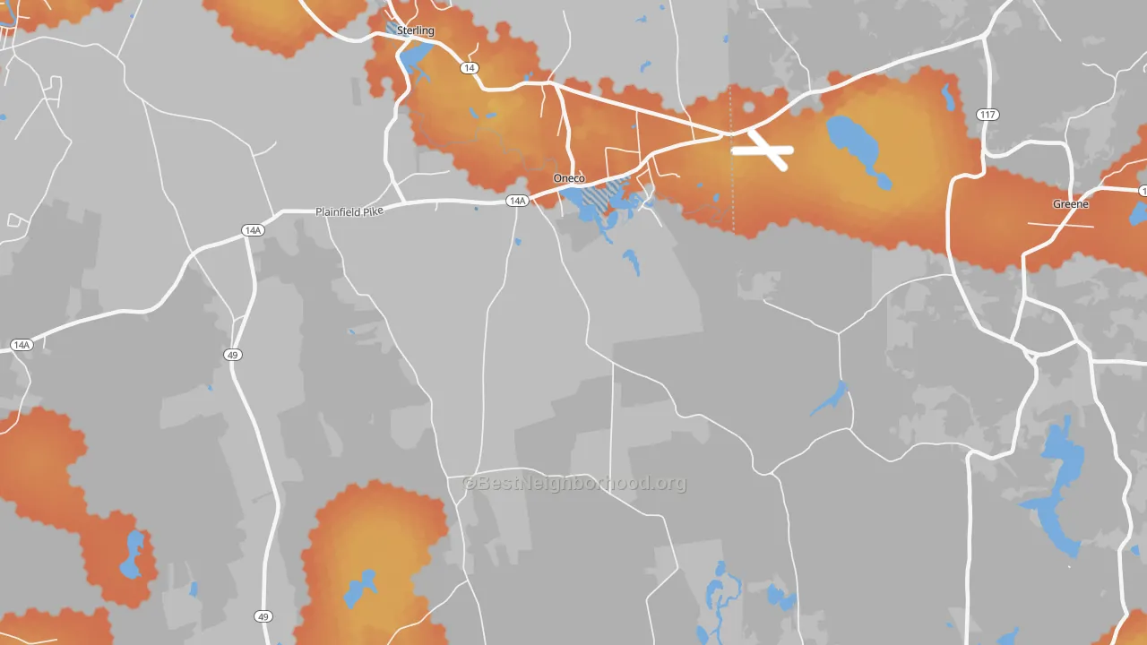 Bike Grade map of Oneco, CT