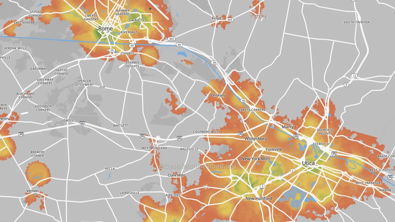 Bike Grade map of Oneida County, NY