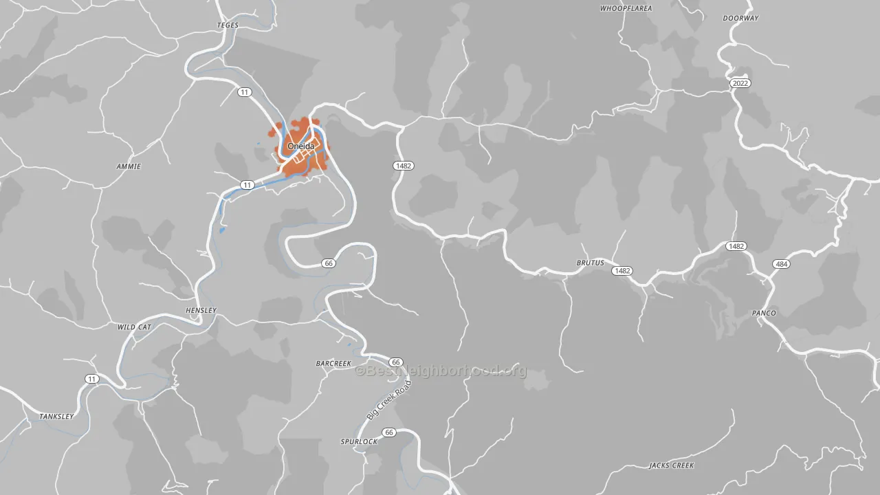 Bike Grade map of Oneida, KY