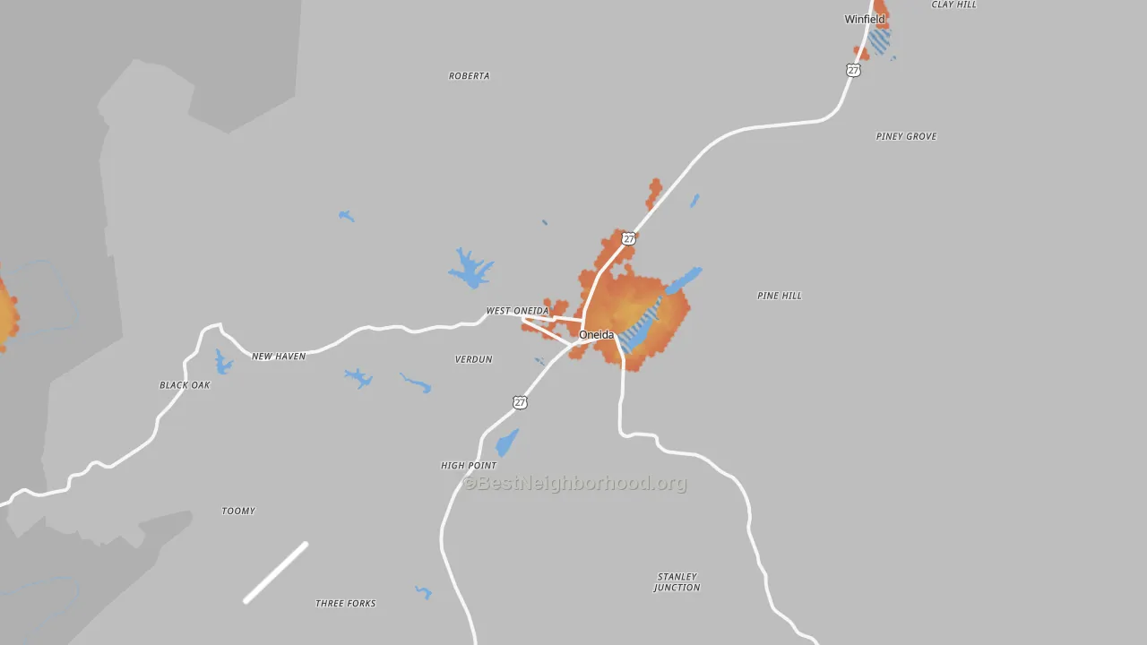 Bike Grade map of Oneida, TN