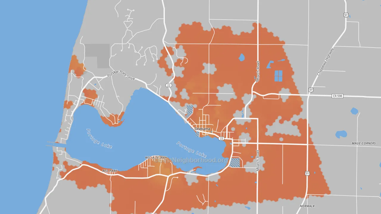 Bike Grade map of Onekama, MI