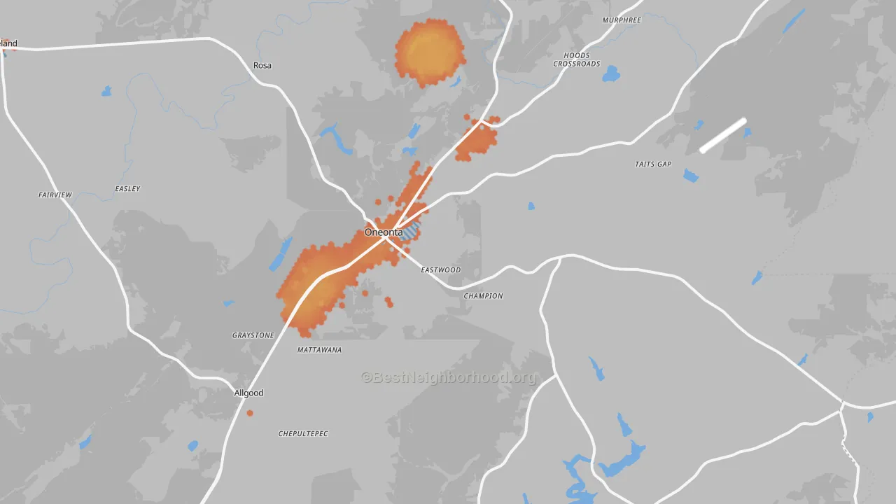 Bike Grade map of Oneonta, AL
