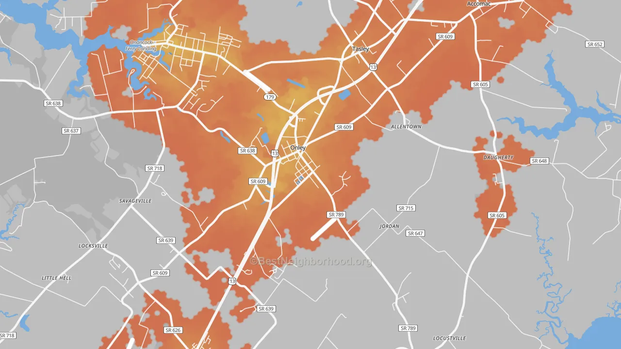 Bike Grade map of Onley, VA