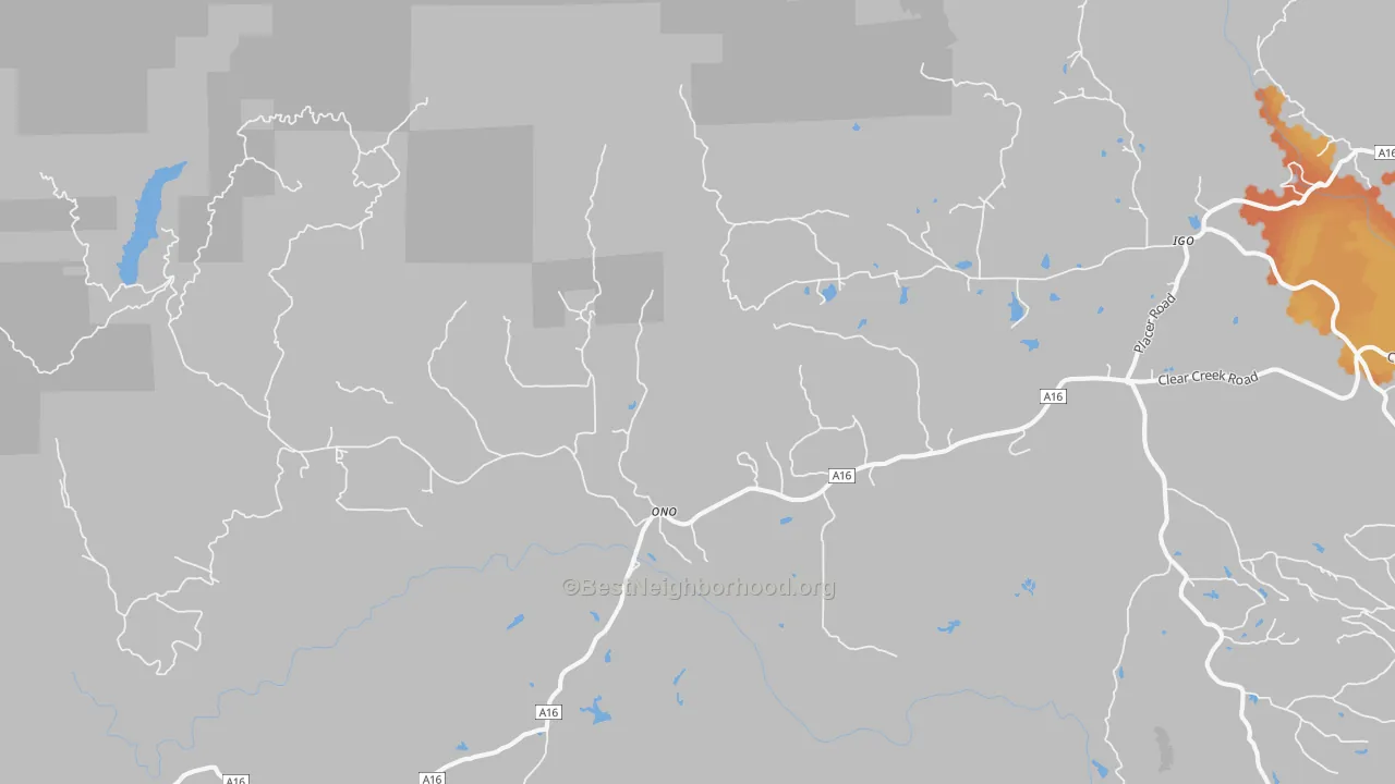 Bike Grade map of Ono, CA