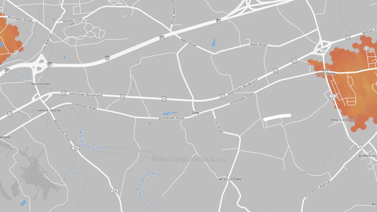 Bike Grade map of Ono, PA
