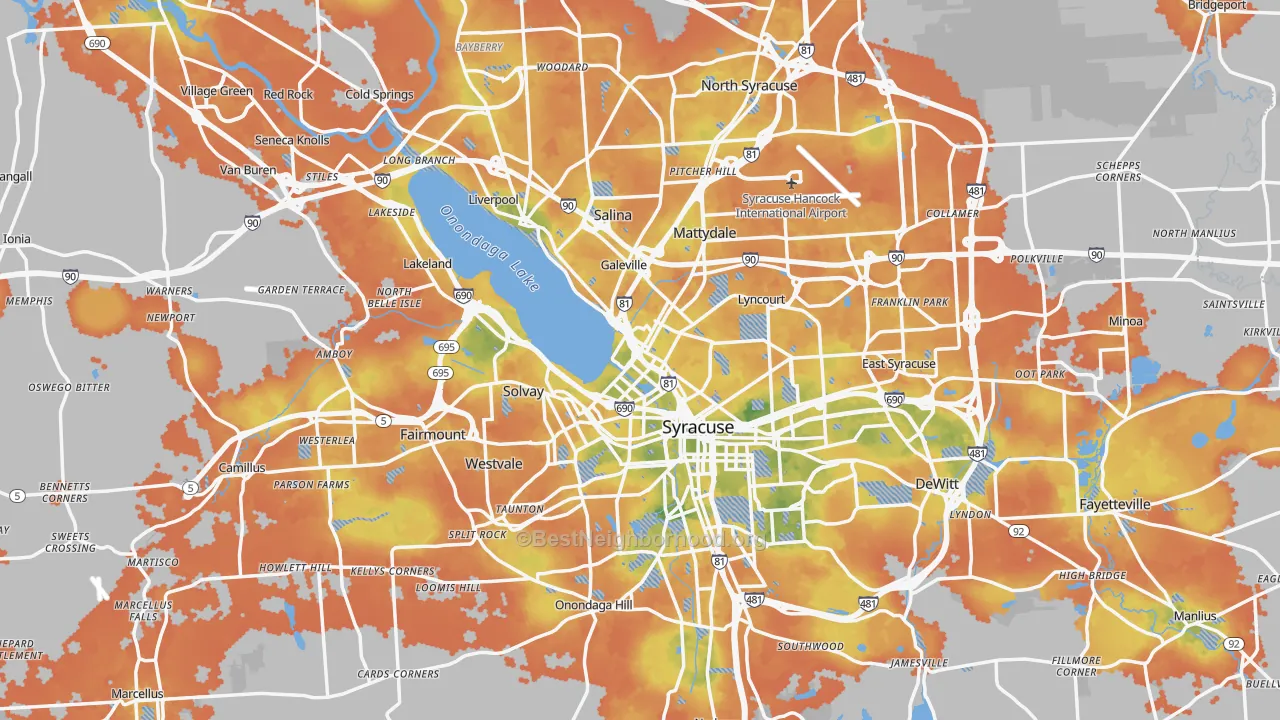 Bike Grade map of Onondaga County, NY