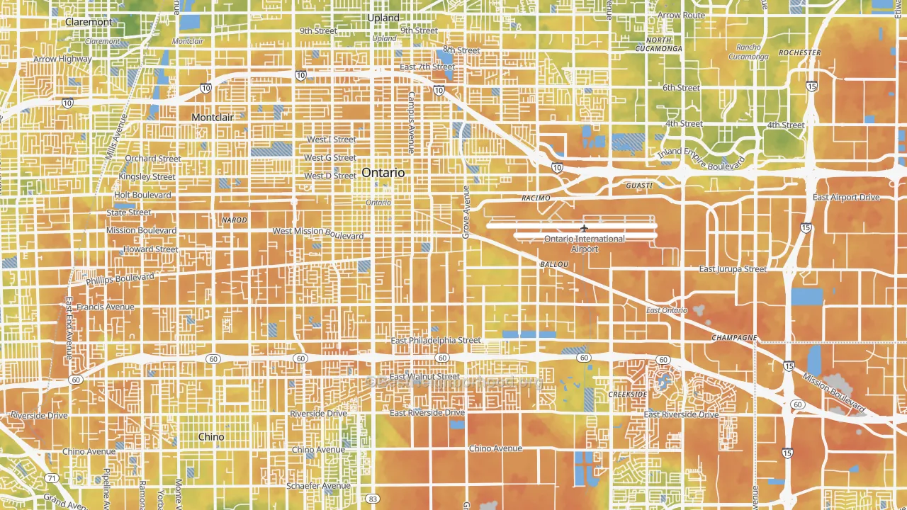 Bike Grade map of Ontario, CA