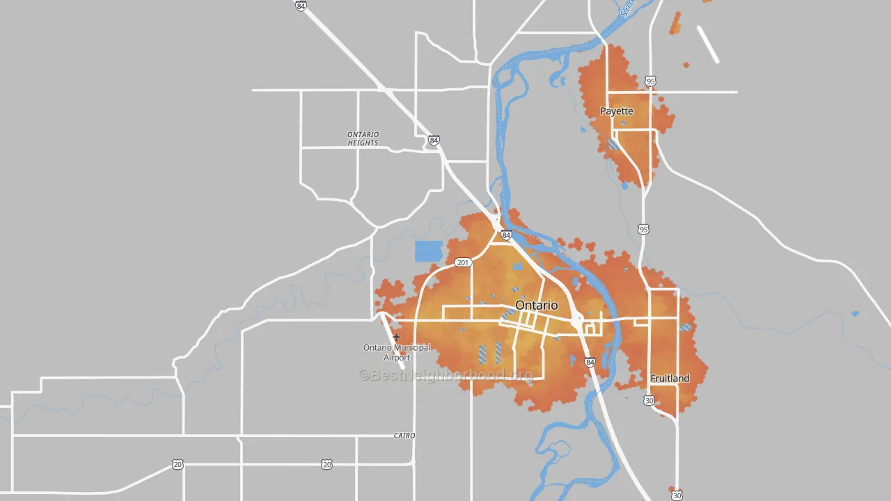 Bike Grade map of Ontario, OR