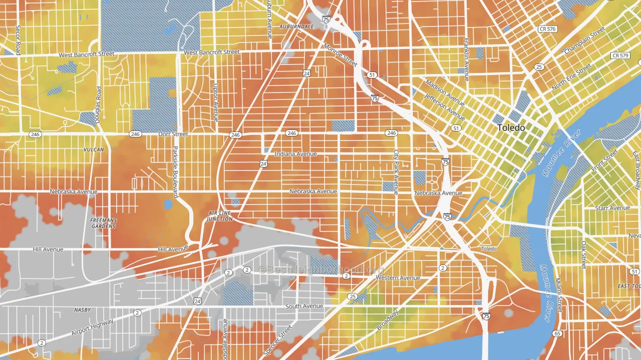 Bike Grade map of Onyx, Toledo, OH