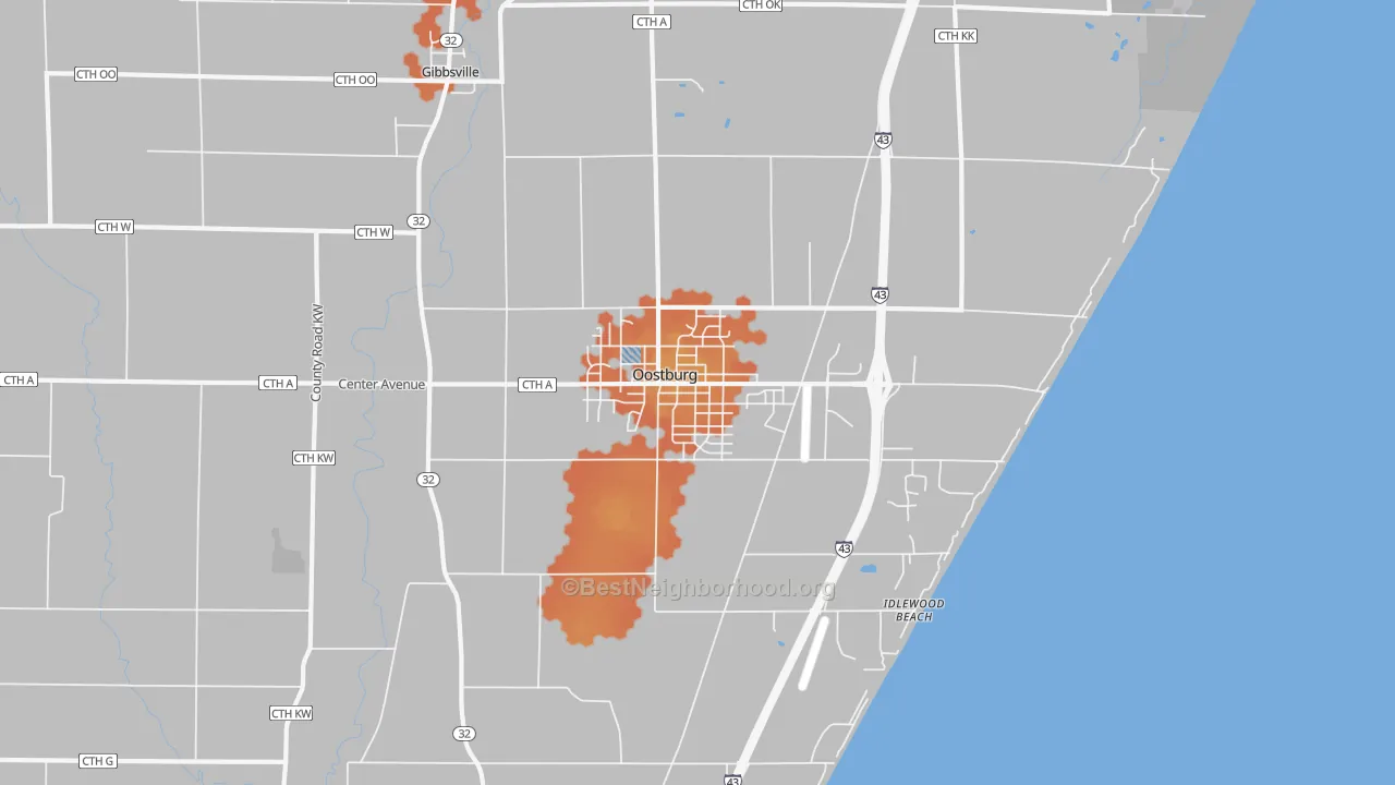 Bike Grade map of Oostburg, WI