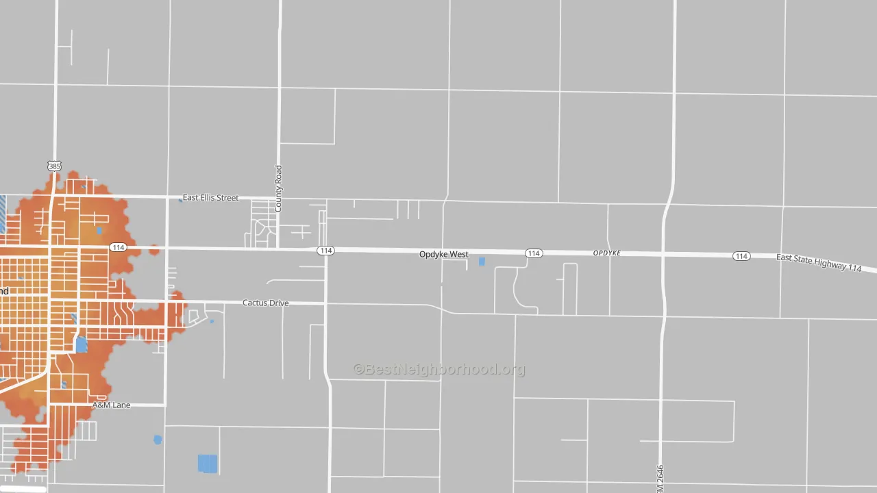 Bike Grade map of Opdyke West, TX