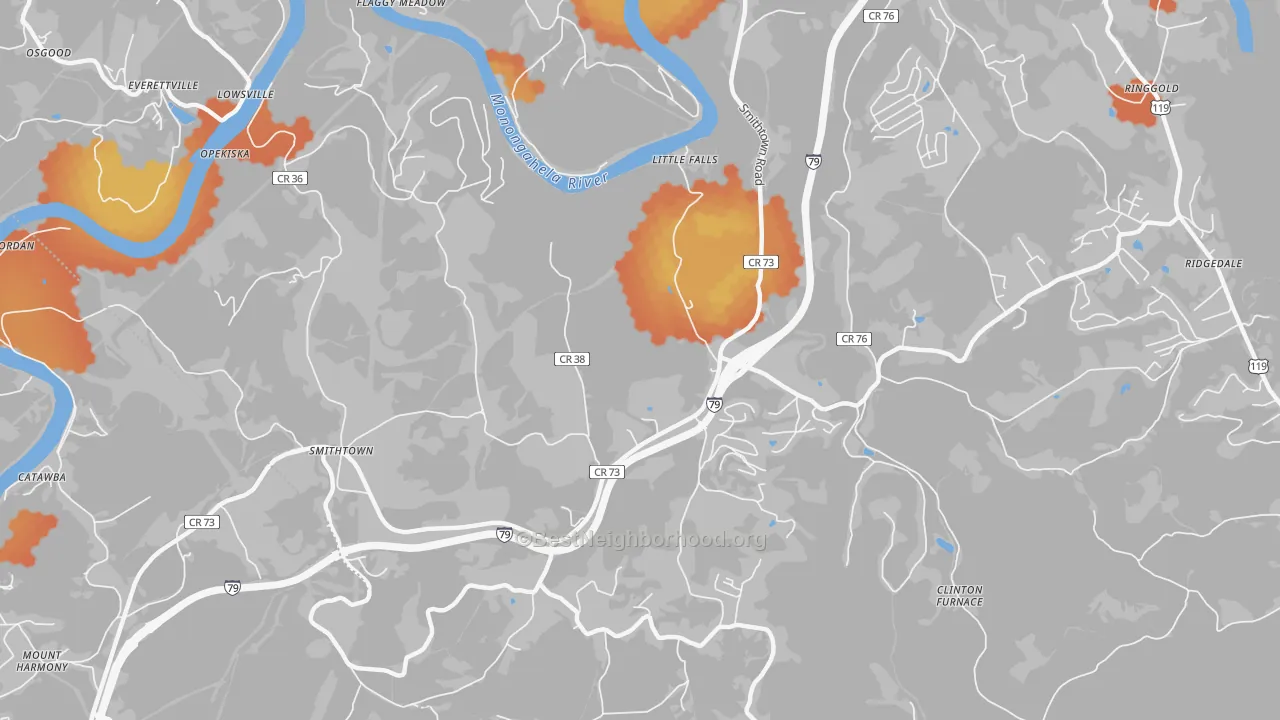 Bike Grade map of Opekiska, WV