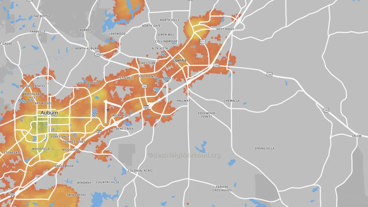 Bike Grade map of Opelika, AL