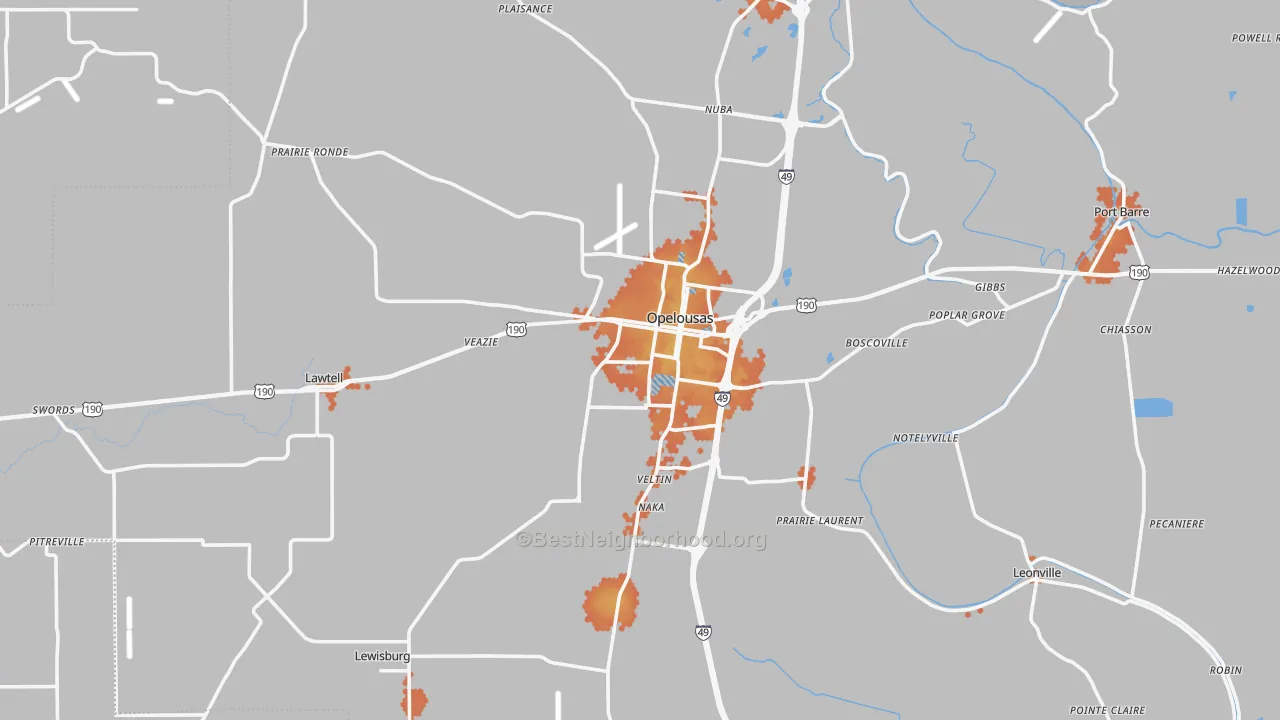 Bike Grade map of Opelousas, LA