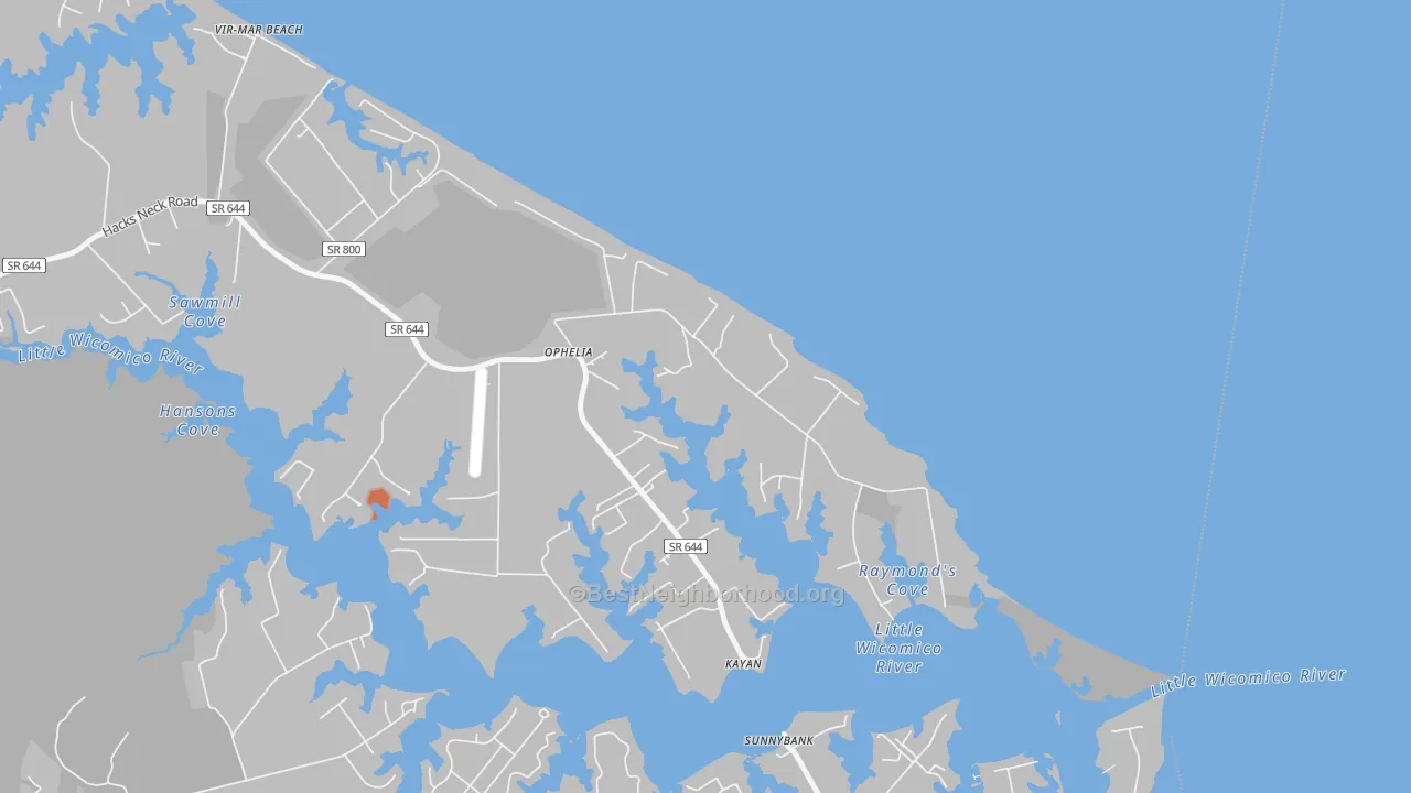 Bike Grade map of Ophelia, VA