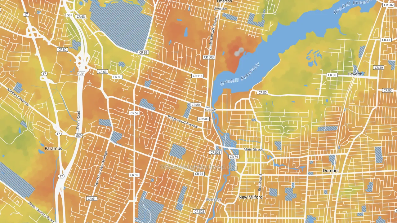 Bike Grade map of Oradell, NJ
