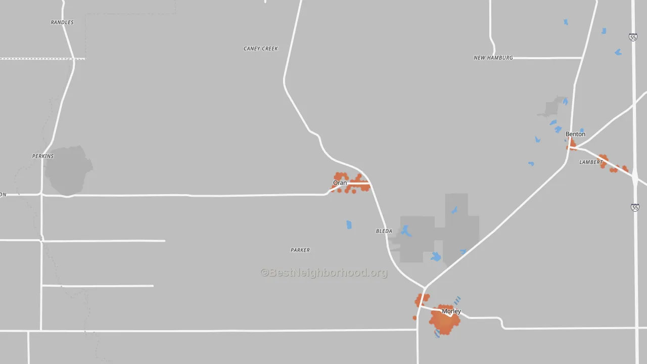 Bike Grade map of Oran, MO