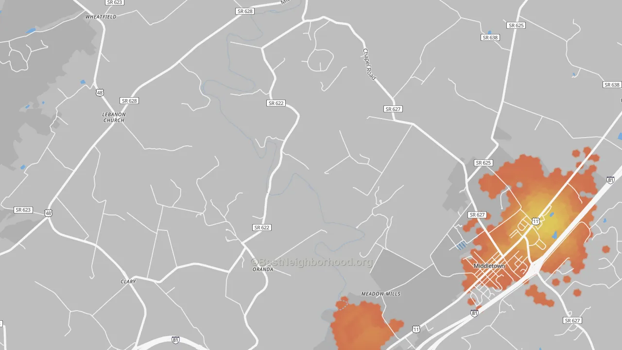 Bike Grade map of Oranda, VA