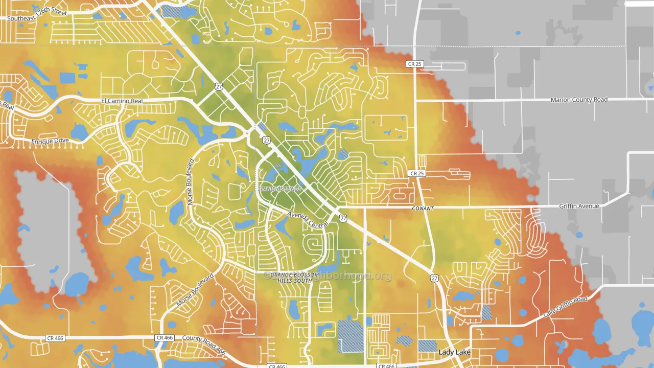 Bike Grade map of Orange Blossom Gardens, Lady Lake, FL
