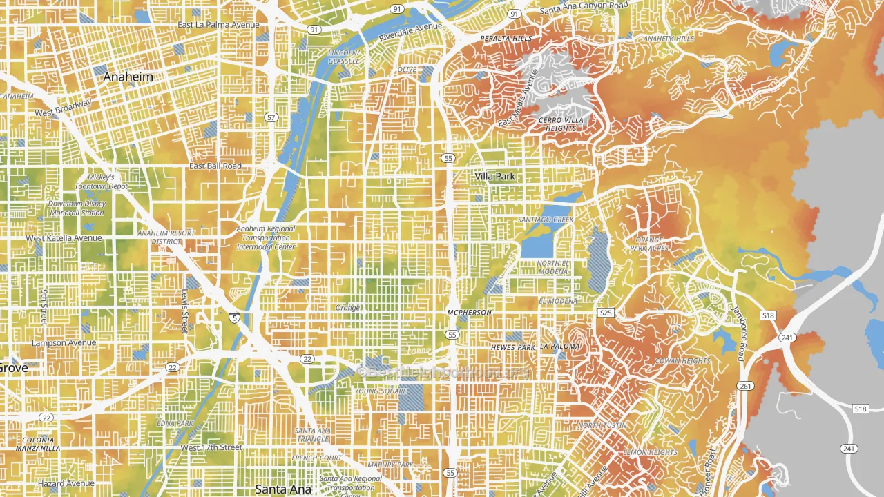 Bike Grade map of Orange, CA