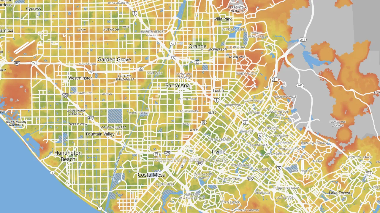 Bike Grade map of Orange County, CA