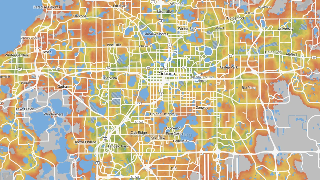 Bike Grade map of Orange County, FL