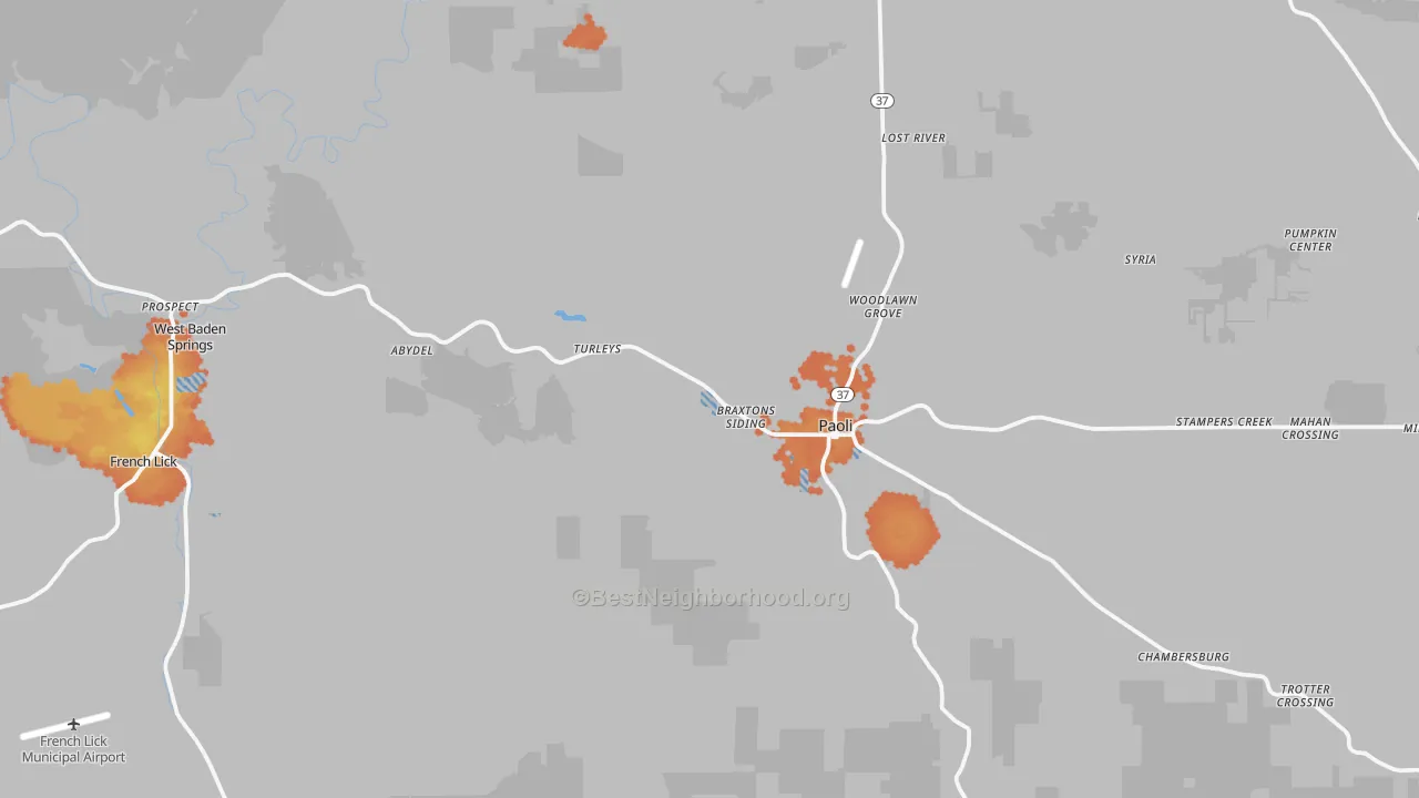 Bike Grade map of Orange County, IN