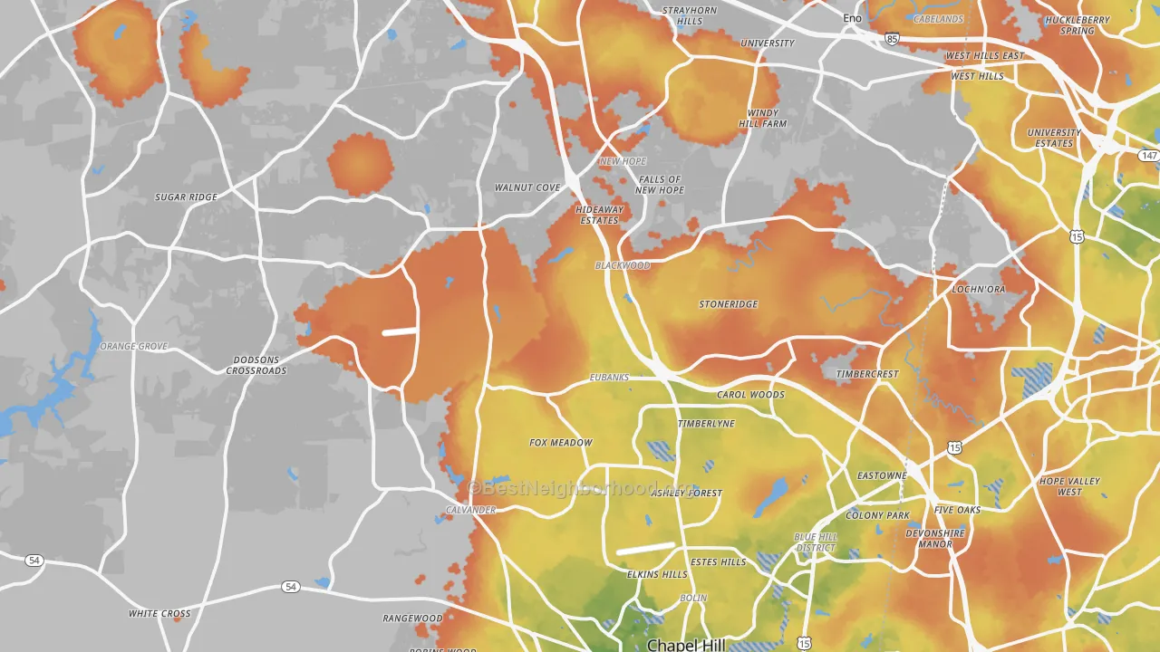 Bike Grade map of Orange County, NC