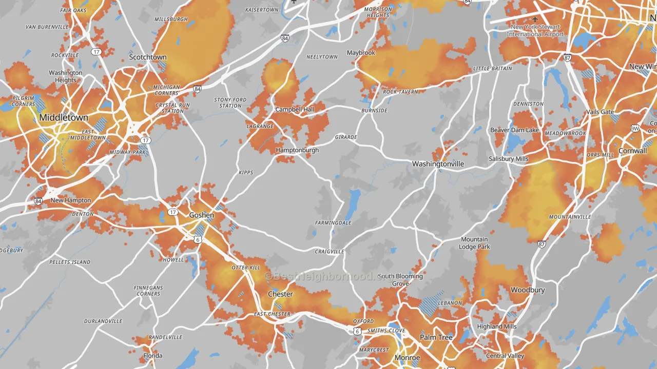 Bike Grade map of Orange County, NY