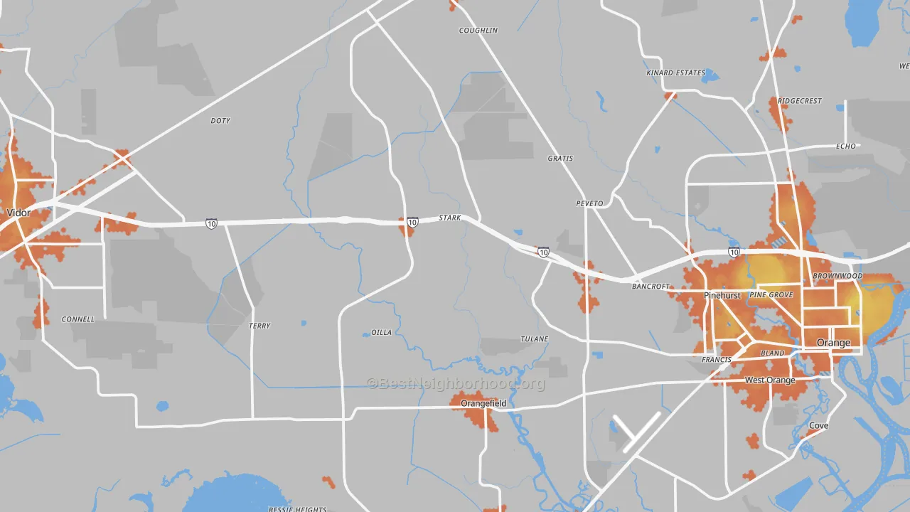 Bike Grade map of Orange County, TX