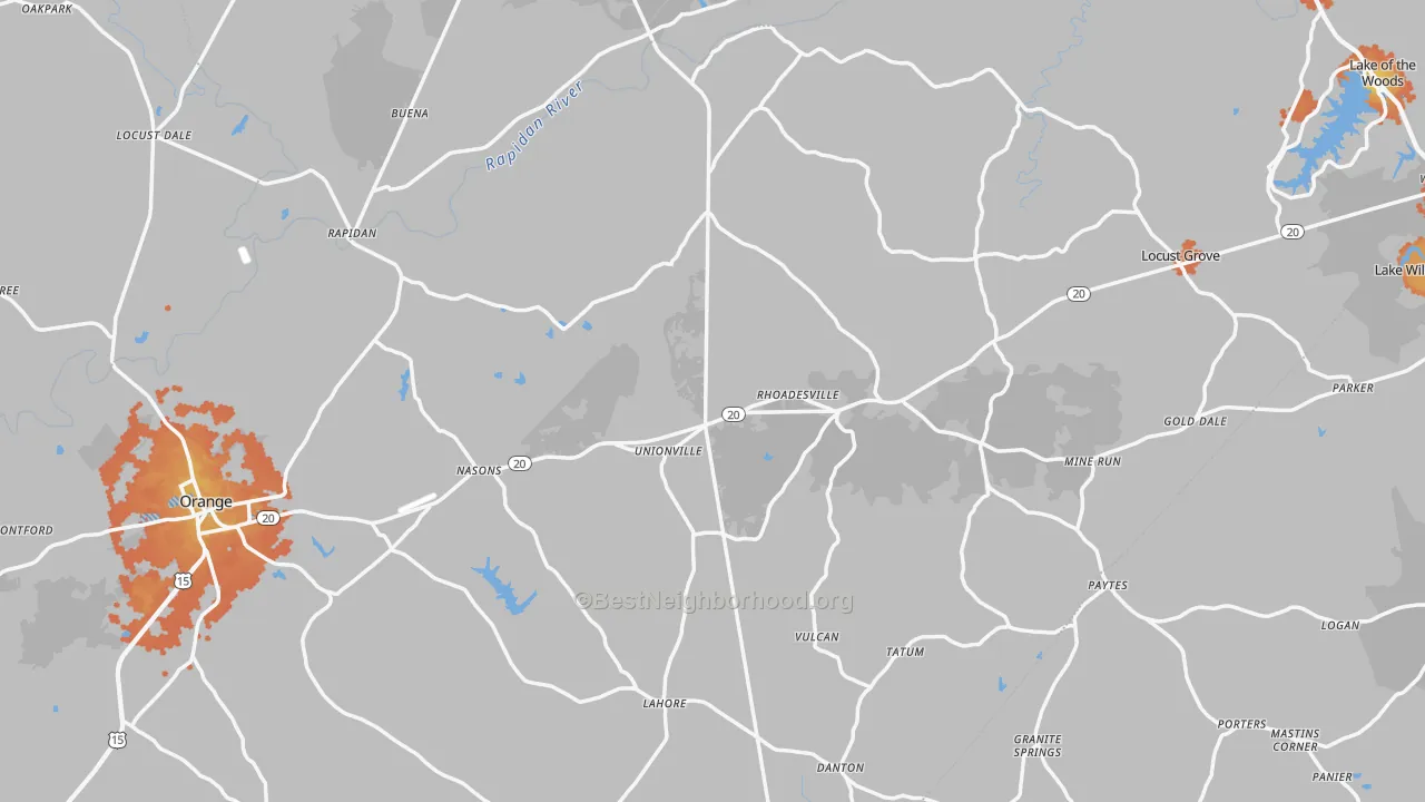 Bike Grade map of Orange County, VA