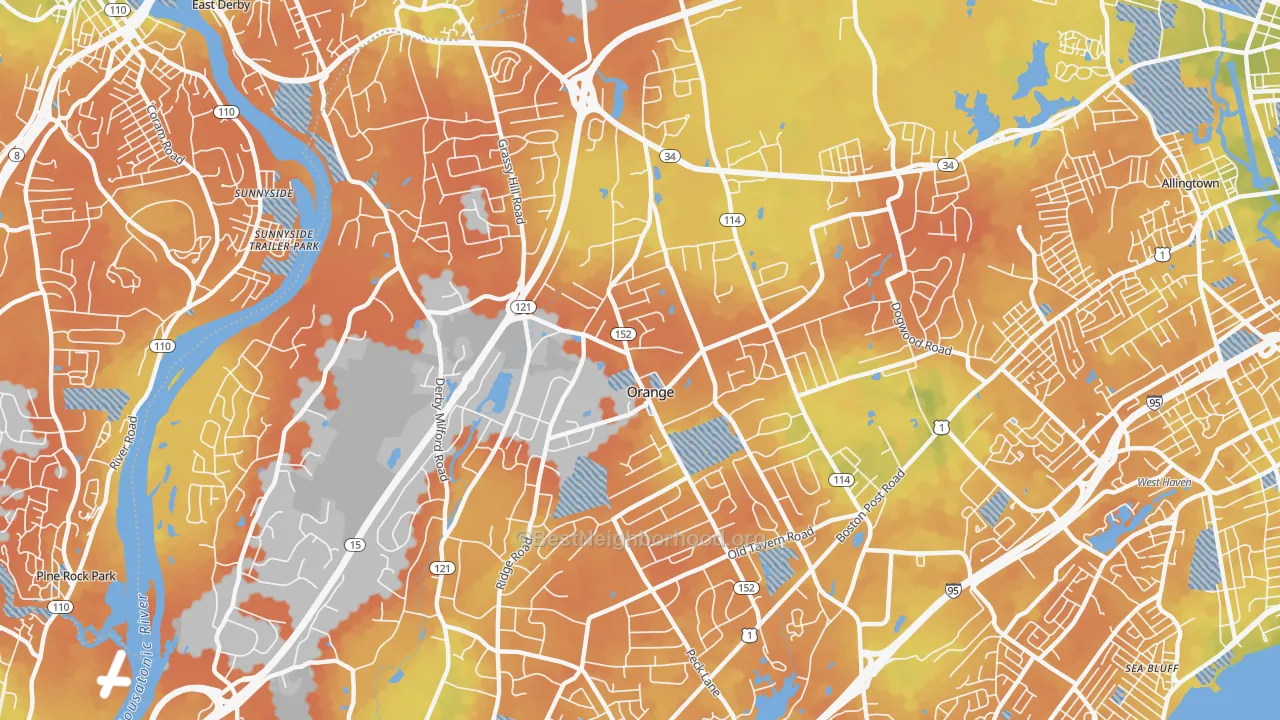 Bike Grade map of Orange, CT