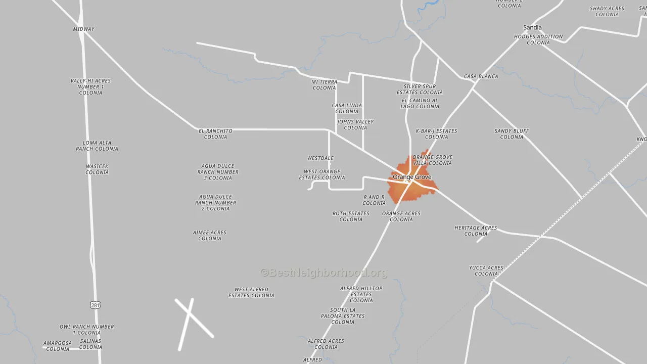 Bike Grade map of Orange Grove, TX