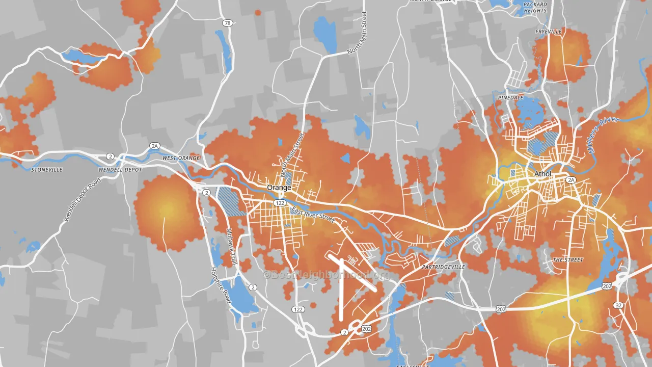 Bike Grade map of Orange, MA