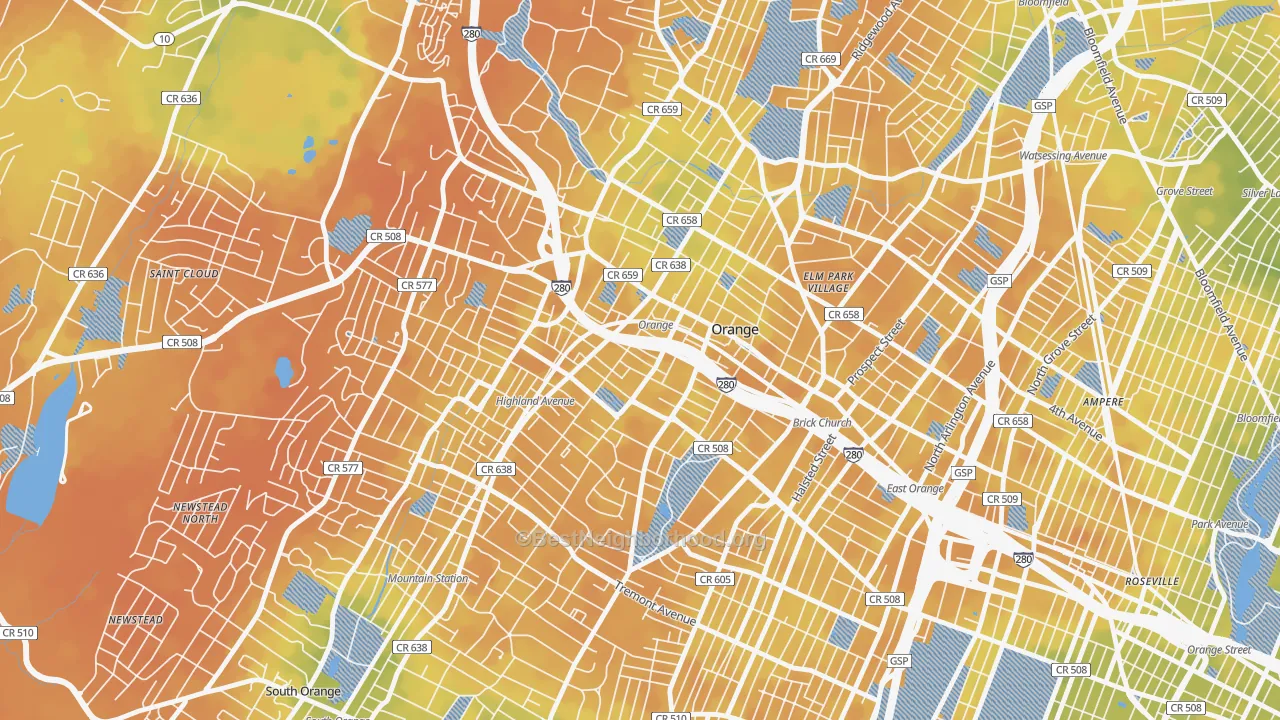 Bike Grade map of Orange, NJ