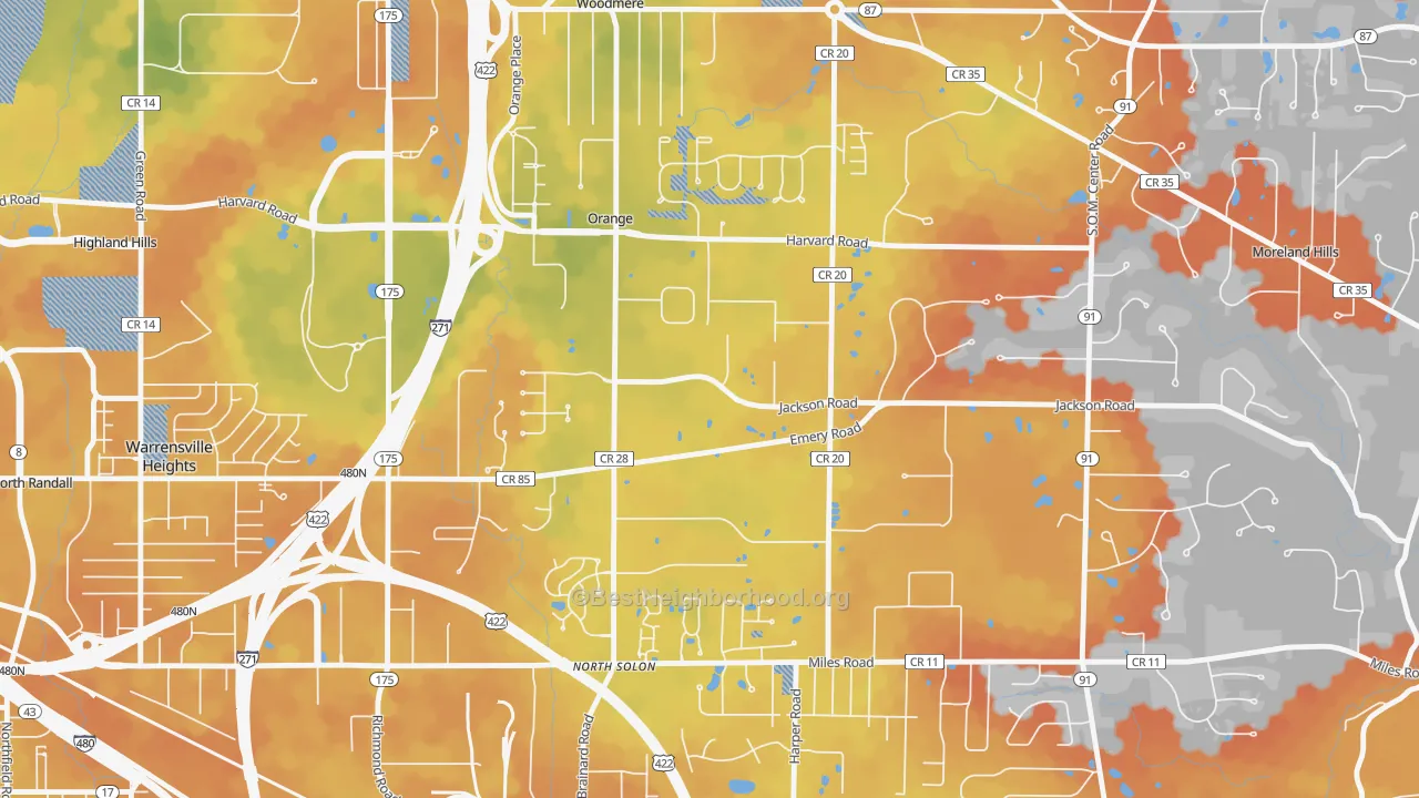 Bike Grade map of Orange, OH