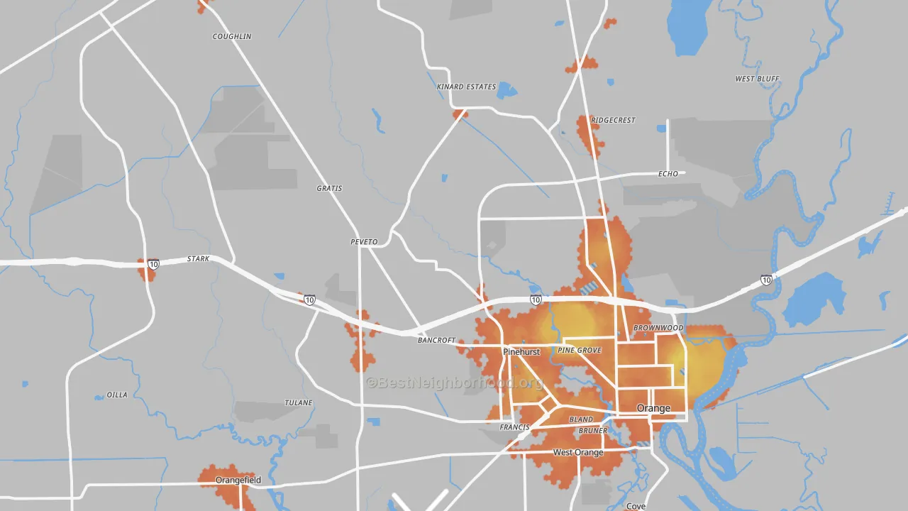 Bike Grade map of Orange, TX
