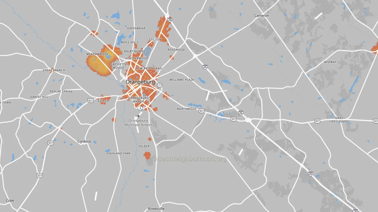 Bike Grade map of Orangeburg County, SC