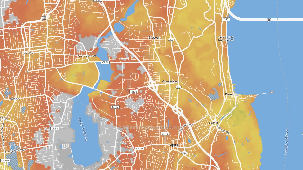 Bike Grade map of Orangeburg, NY
