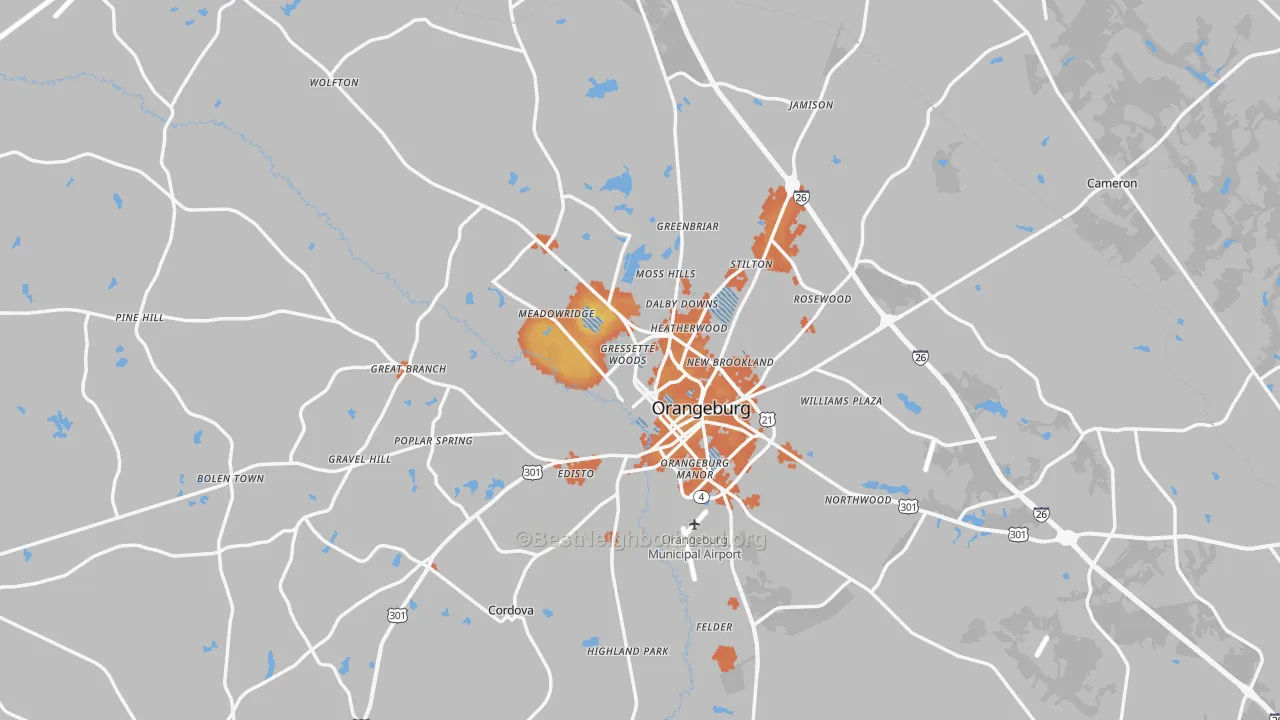 Bike Grade map of Orangeburg, SC