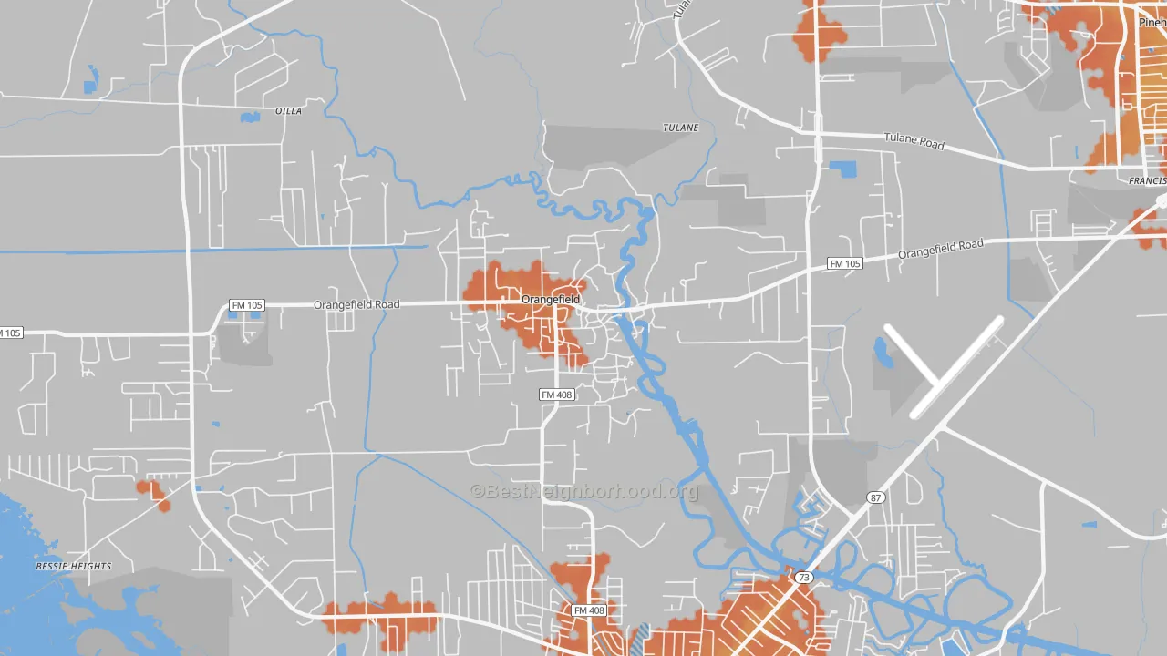 Bike Grade map of Orangefield, TX