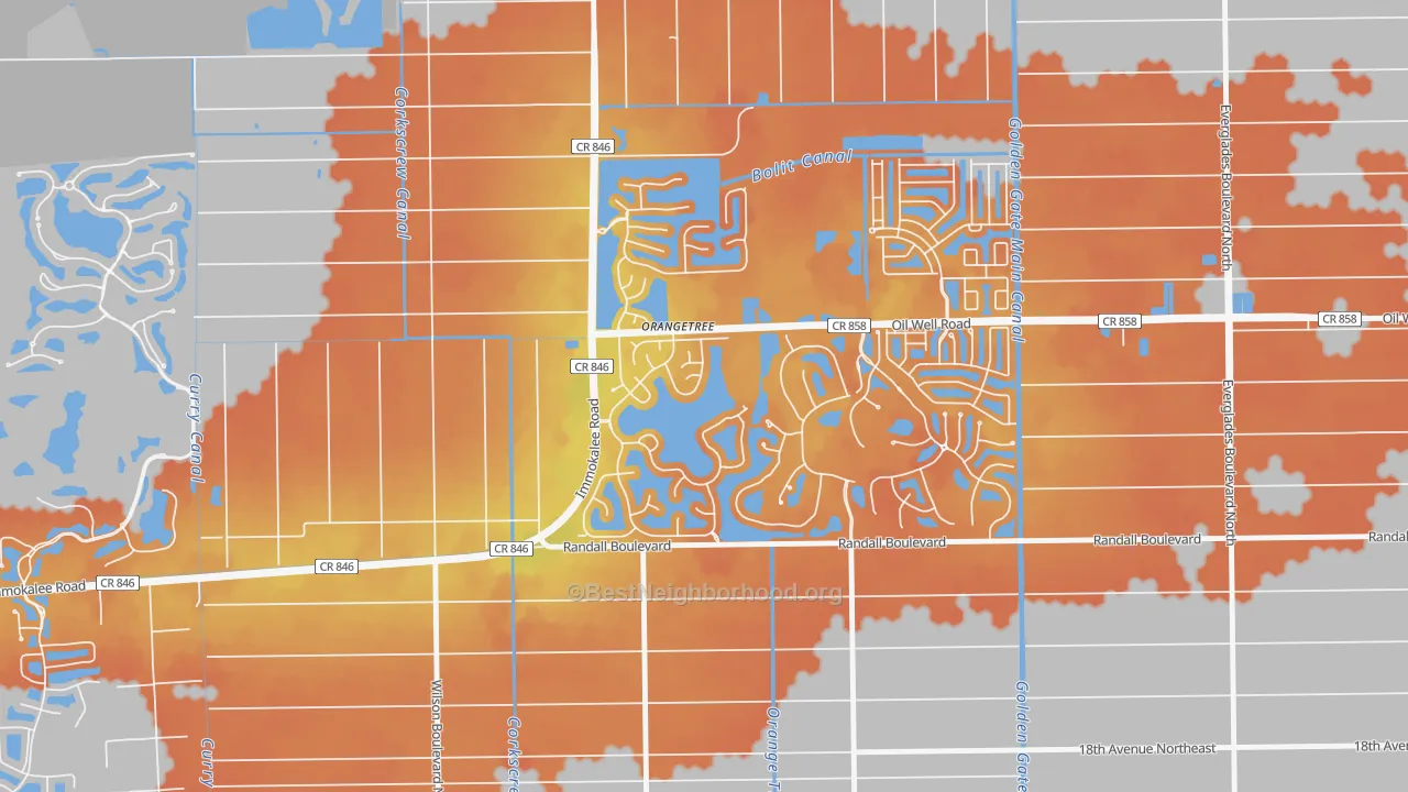 Bike Grade map of Orangetree, Naples, FL