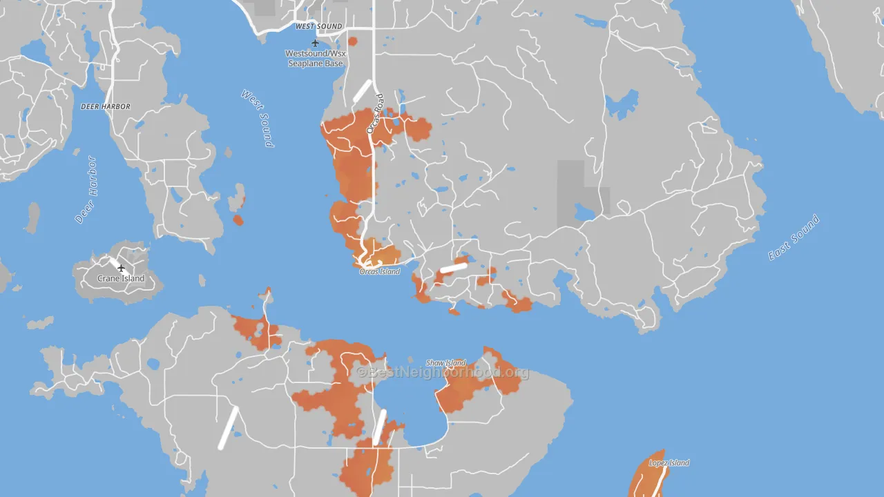 Bike Grade map of Orcas, WA