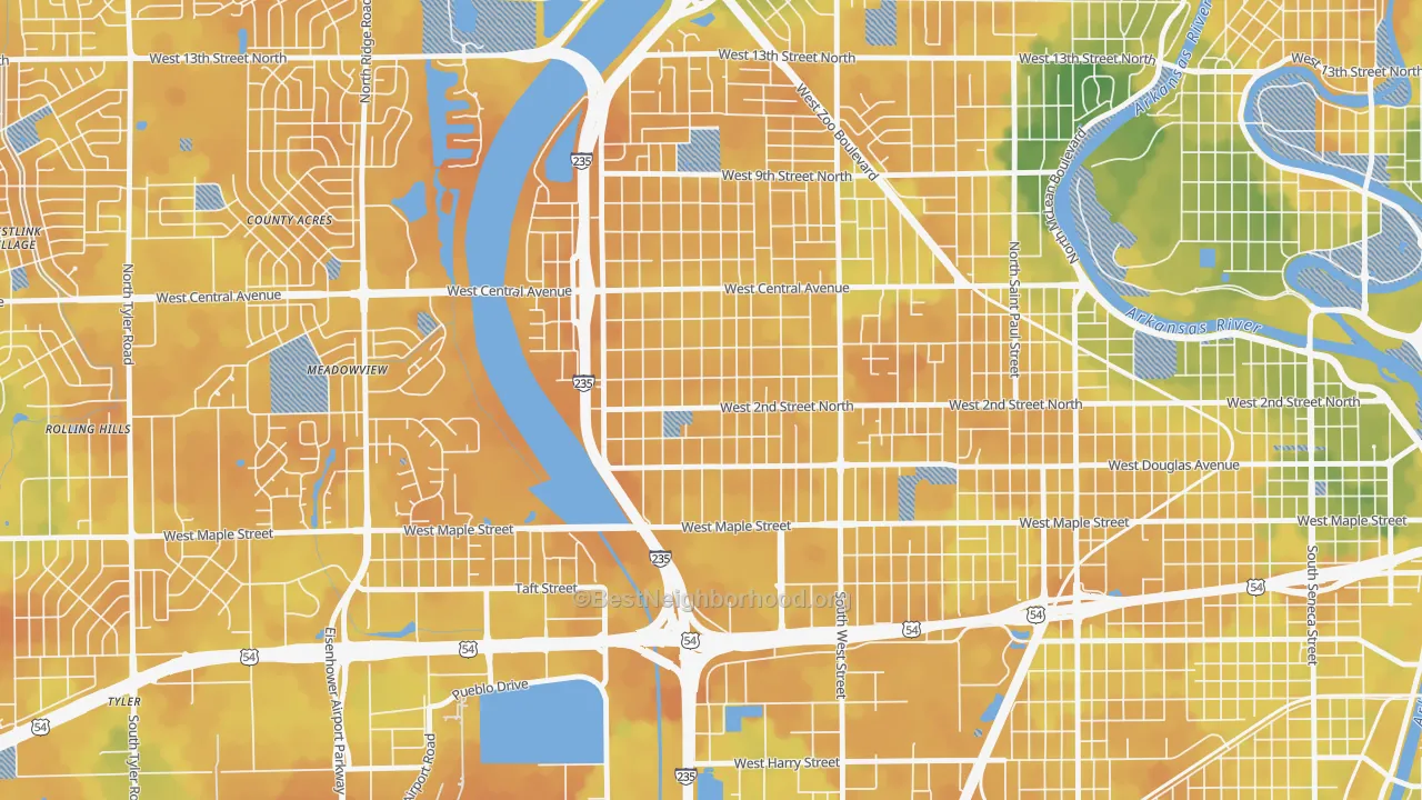 Bike Grade map of Orchard Breeze, Wichita, KS