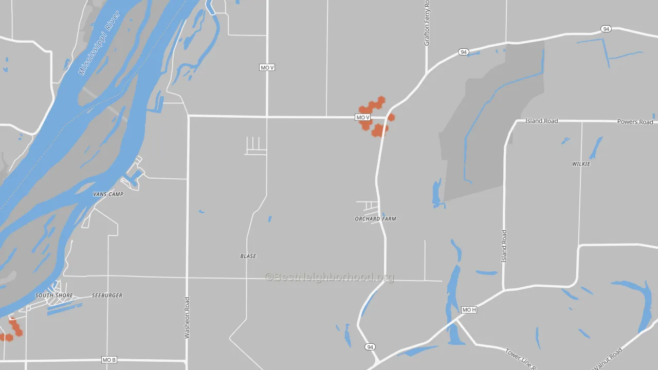 Bike Grade map of Orchard Farm, MO