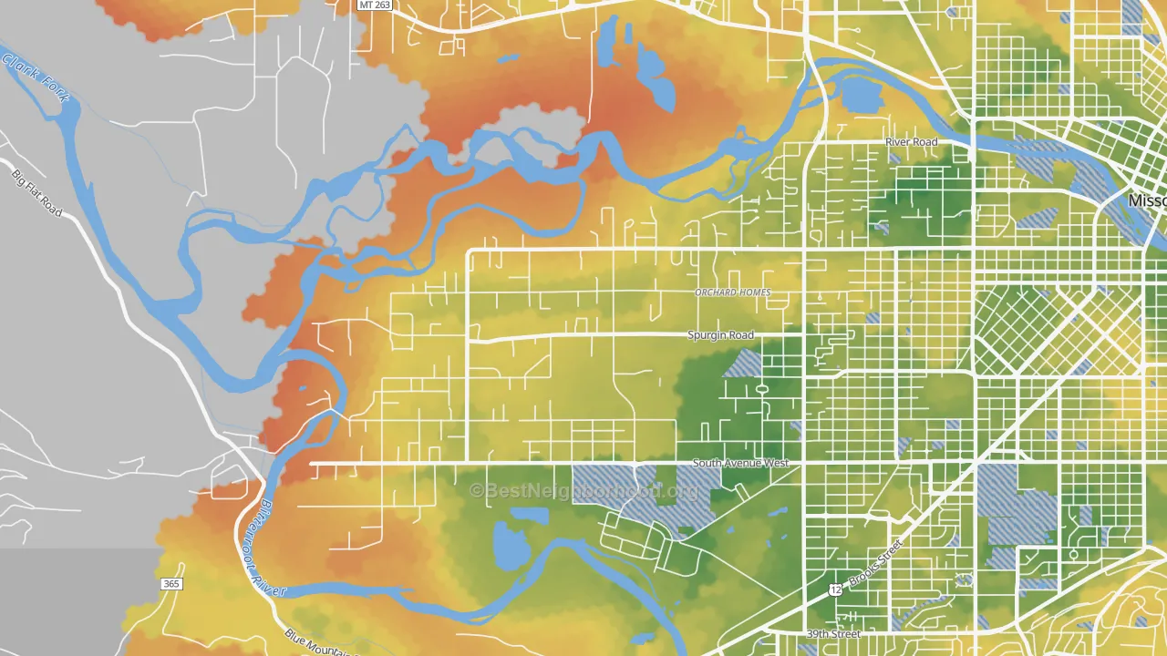 Bike Grade map of Orchard Homes, MT